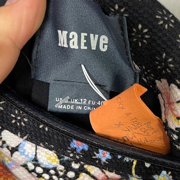 Antropologie’s Maeve Black One Shoulder Textured Cotton Floral Stud Mini Dress 8 - Picture 7 of 11